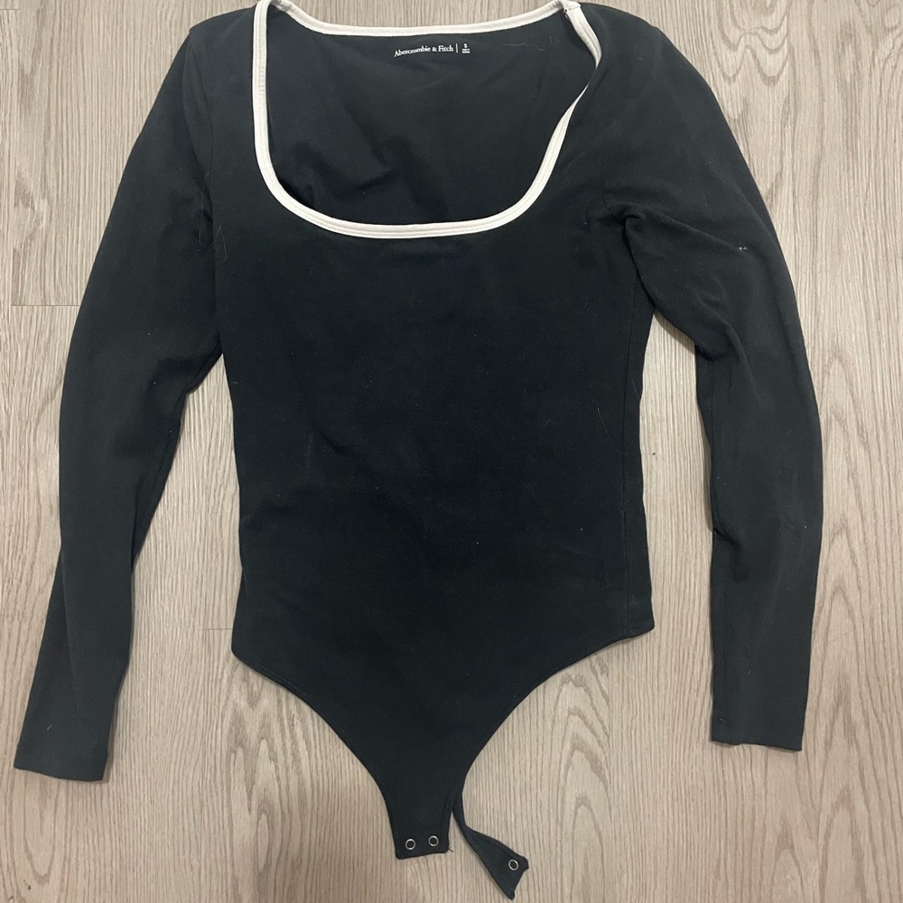 Black Long Sleeve Bodysuit with White Trim